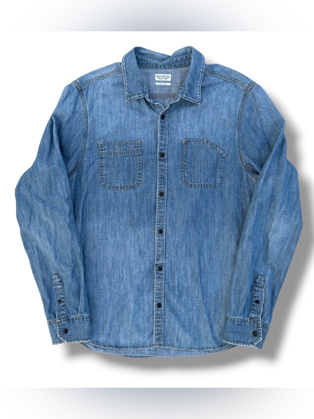 AllSaints Spitalfields Origin Long Sleeve Denim Shirt Blue Size Medium